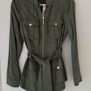 White House Black Market Green Utility Jacket with Belted Waist